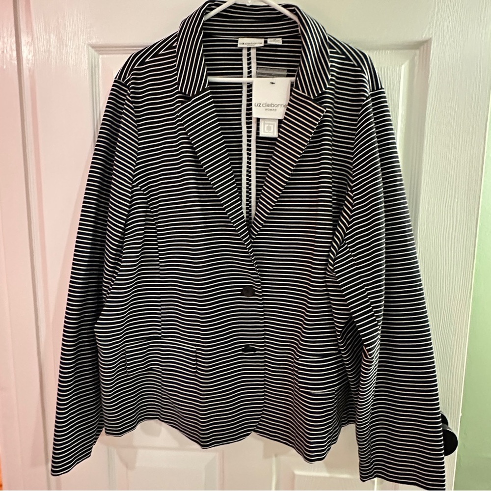 Liz Claiborne Plus Size 3X Navy and White Striped Blazer Career Business Work